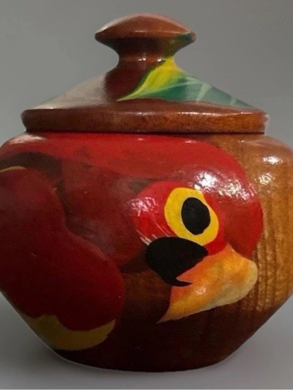 Hand-Painted Parrot Wooden Trinket Box in Red 2.5x2.5 inches